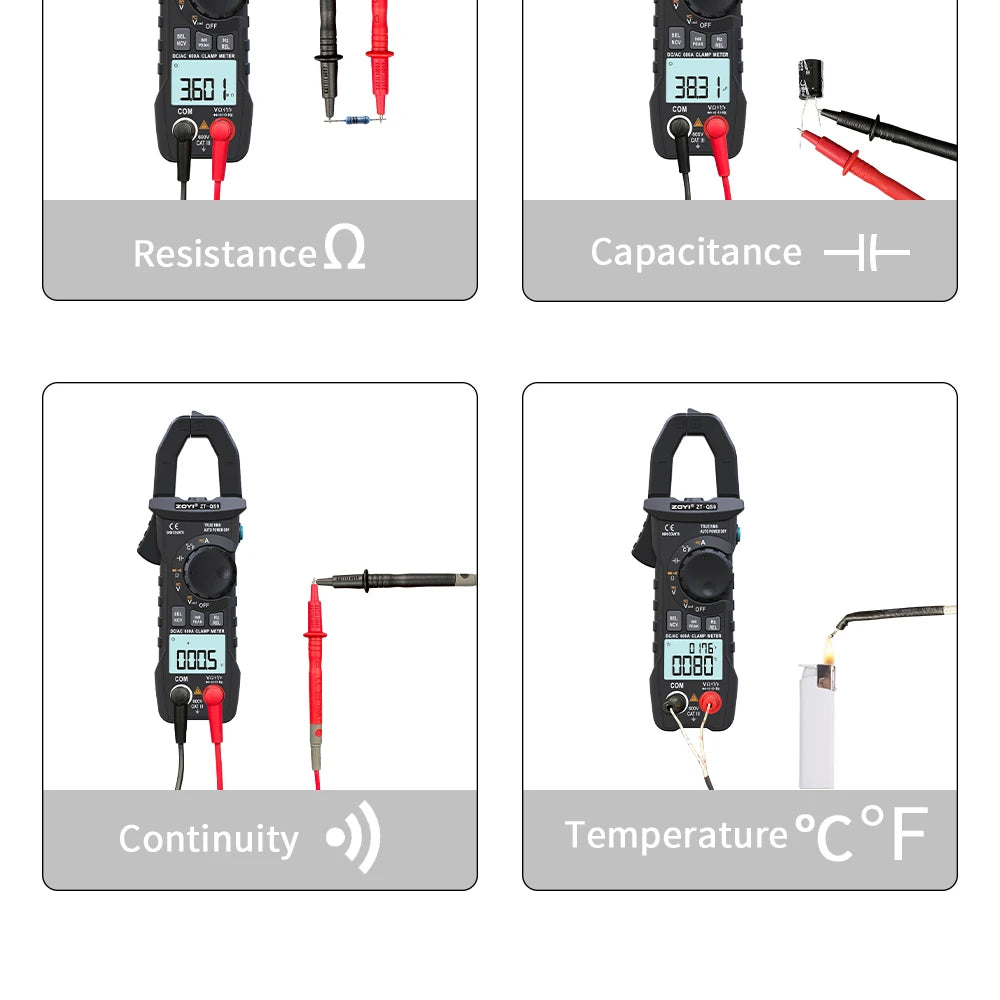 ZOYI Digital Clamp Meter 600A Current True RMS Smart Plier ammeter Auto Rang 6000 Multimeter DC AC Voltage Hz Ohm NCV Tester