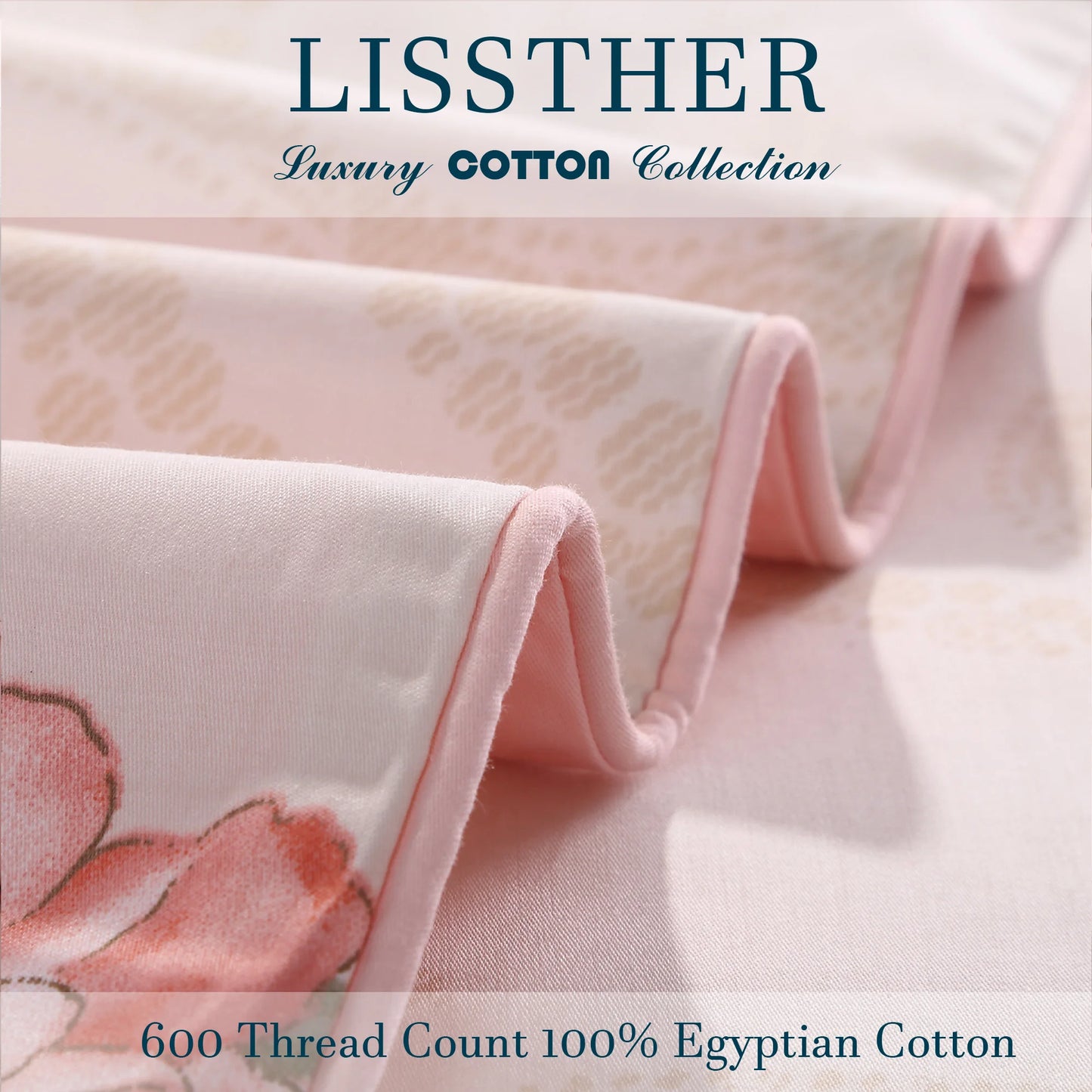 3pcs 600TC 100% Egyptian Cotton Duvet Cover Set, Pink Blooming Rose Pattern, Soft Skin-Friendly (No Inserts)