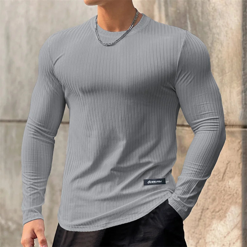 Men’s Breathable Long Sleeve Fitness Shirt. Athletic Stretch Training Activewear