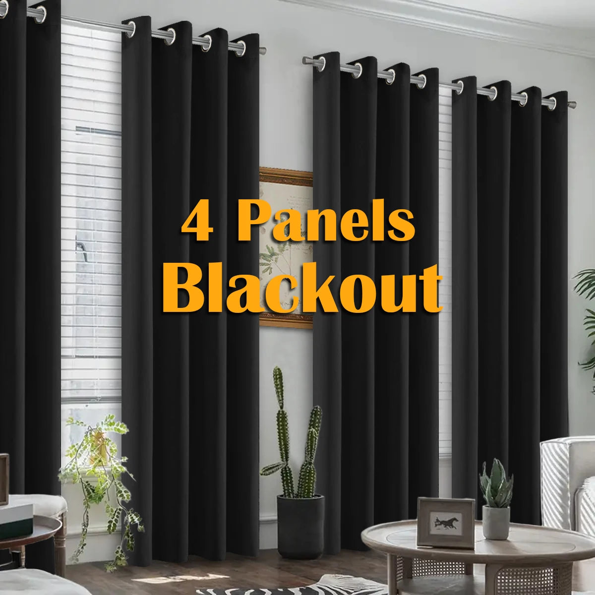 4-Panel Blackout Curtains | Heat-Insulated Grommet Window Panels