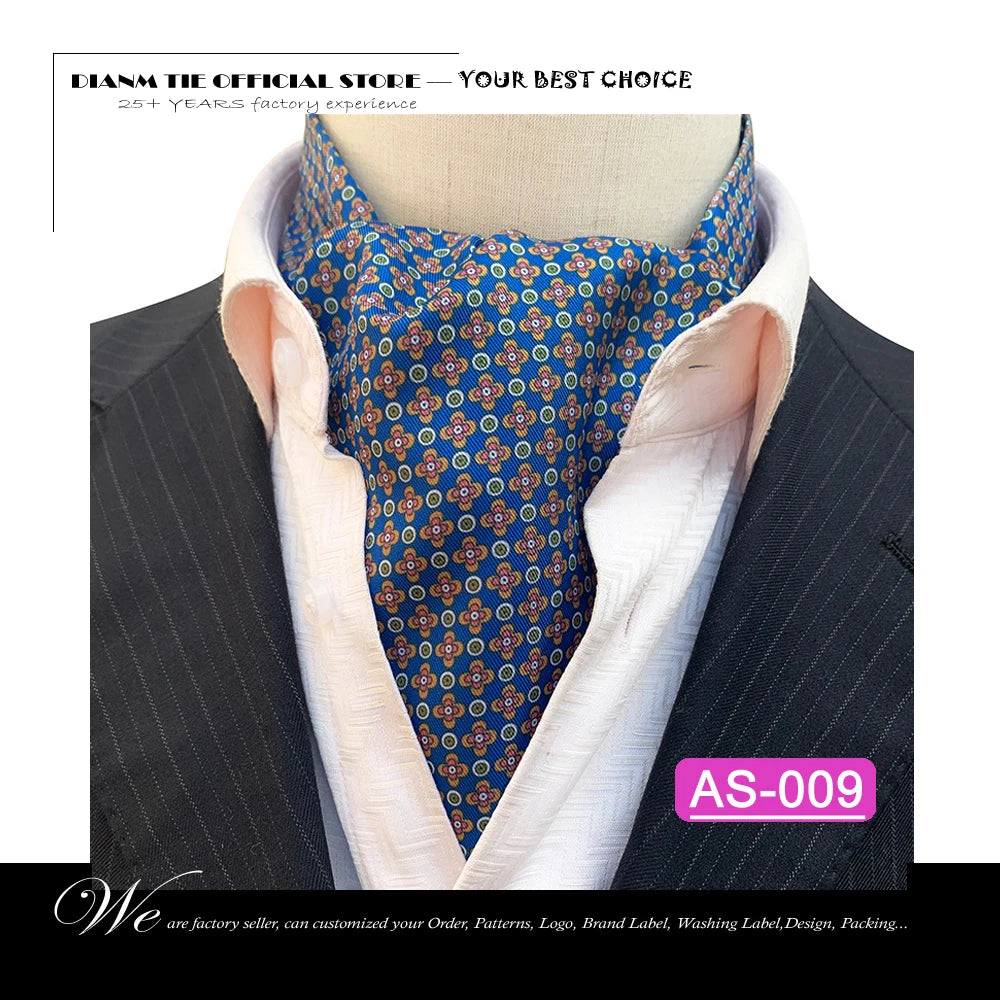 Luxury Men’s Ascot Tie & Pocket Square Set for Weddings, Business & Formal Wear