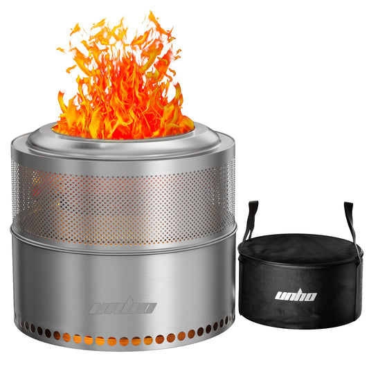 Large Smokeless Stainless Steel Fire Pit – Portable Outdoor Wood Burning Fire Pit with Carry Bag