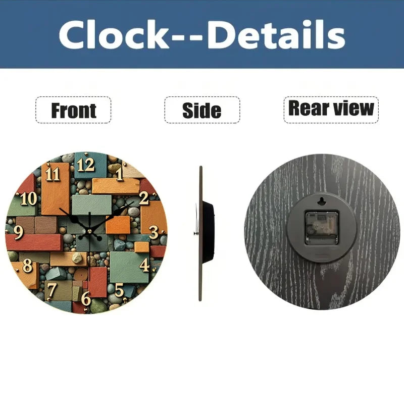 Colorful Geometric Wall Clock – Modern Stone-Inspired Home Décor