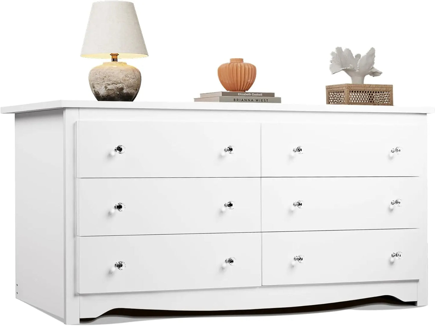 Wood Dresser with 6 Drawer Wide Chest of Drawers for Bedroom Long Nightstand with Drawers Modern Large Storage Tower Unit Closet