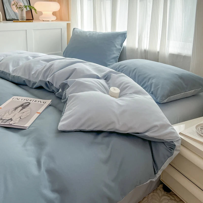 4-Piece Soft Brushed Duvet Cover Set . Solid Color Bedding