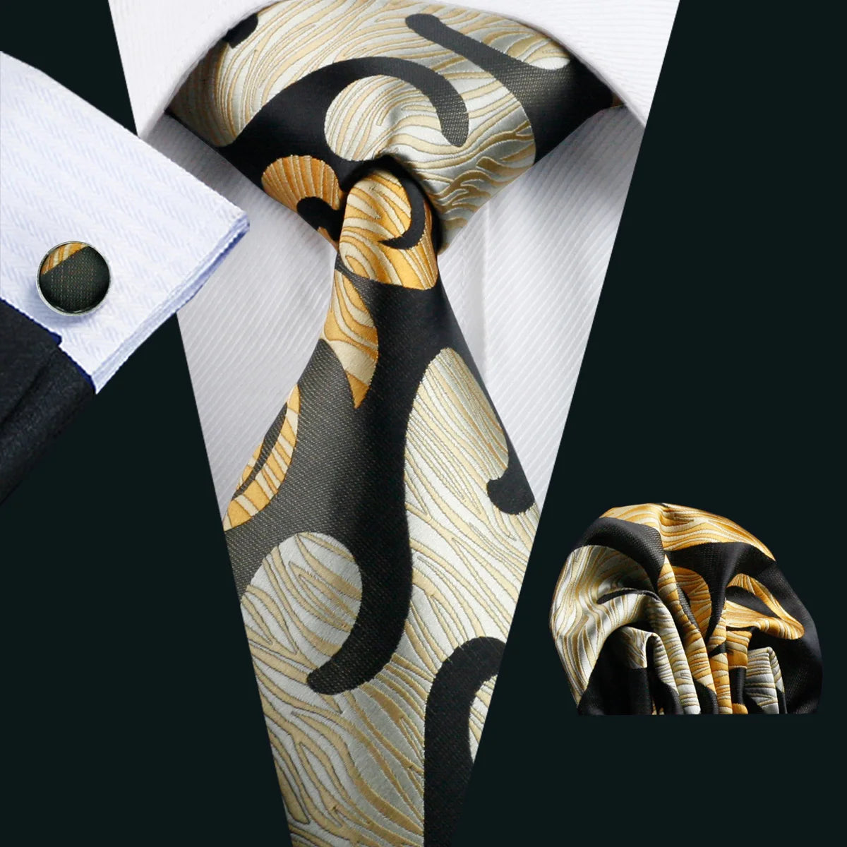 Luxury Designer Silk Tie Set for Men,  Necktie, Pocket Square & Cufflinks for Weddings, Business & Formal Events