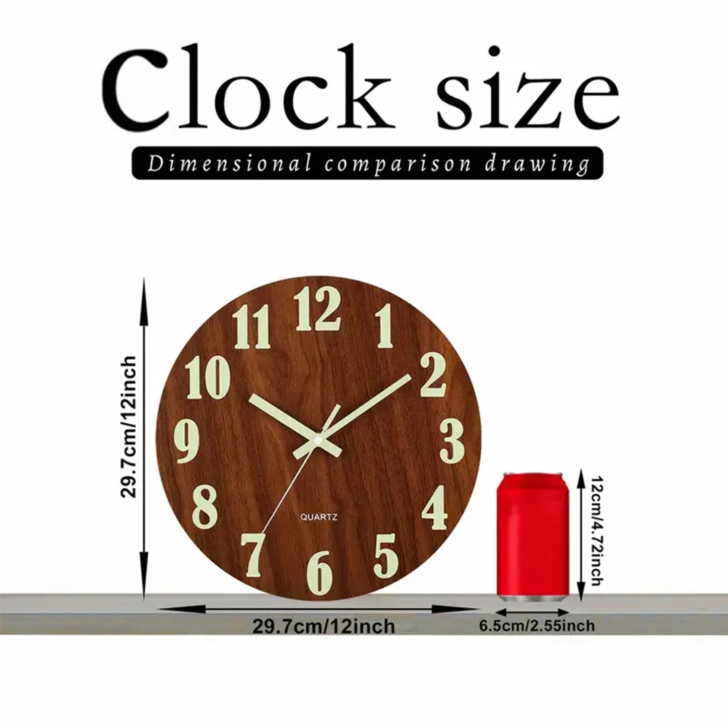 Glow in the Dark Silent Wooden Wall Clock
