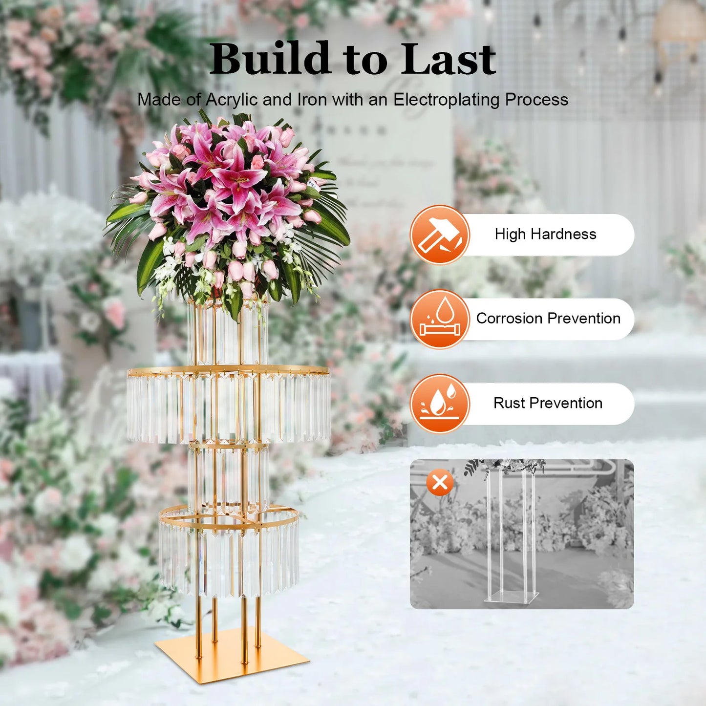 5 Tiers Acrylic Flower Stand Wedding Centerpiece Display Flower Holder Free Standing Decor for Parties, Banquets & Events