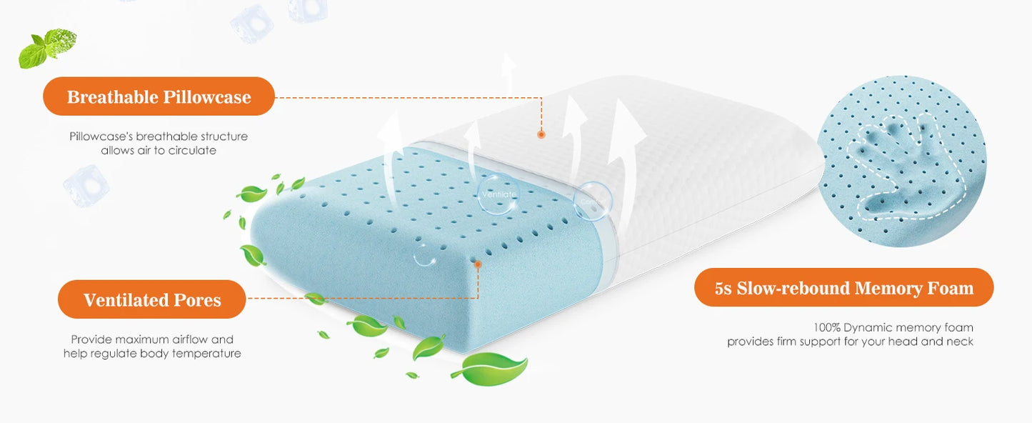 JHK Memory Foam Pillows Standard Size Neck Pillow Ventilated Cooling Bed Pillow with Removable Washable Cover Ultimate Comfort