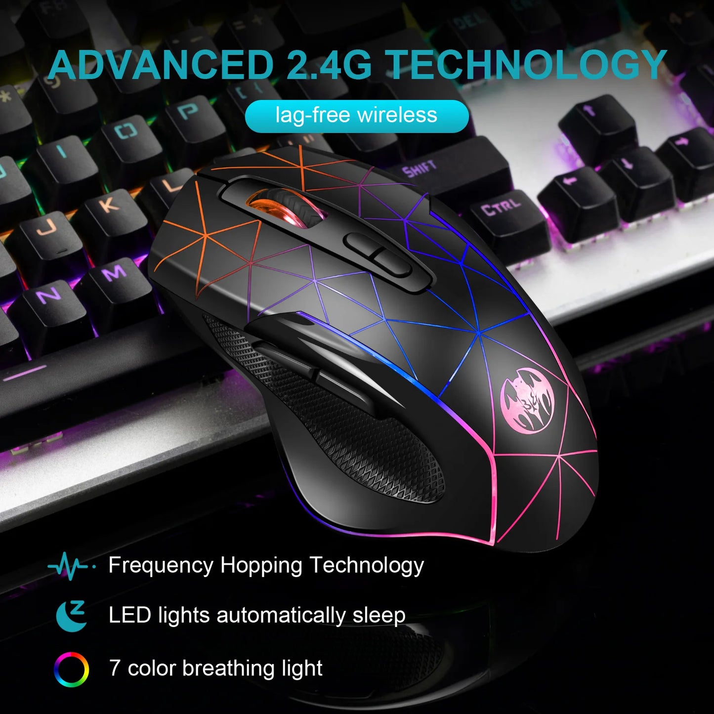 Rechargeable Wireless Gaming Mouse  Ergonomic RGB PC Mouse for Home Office & Gaming