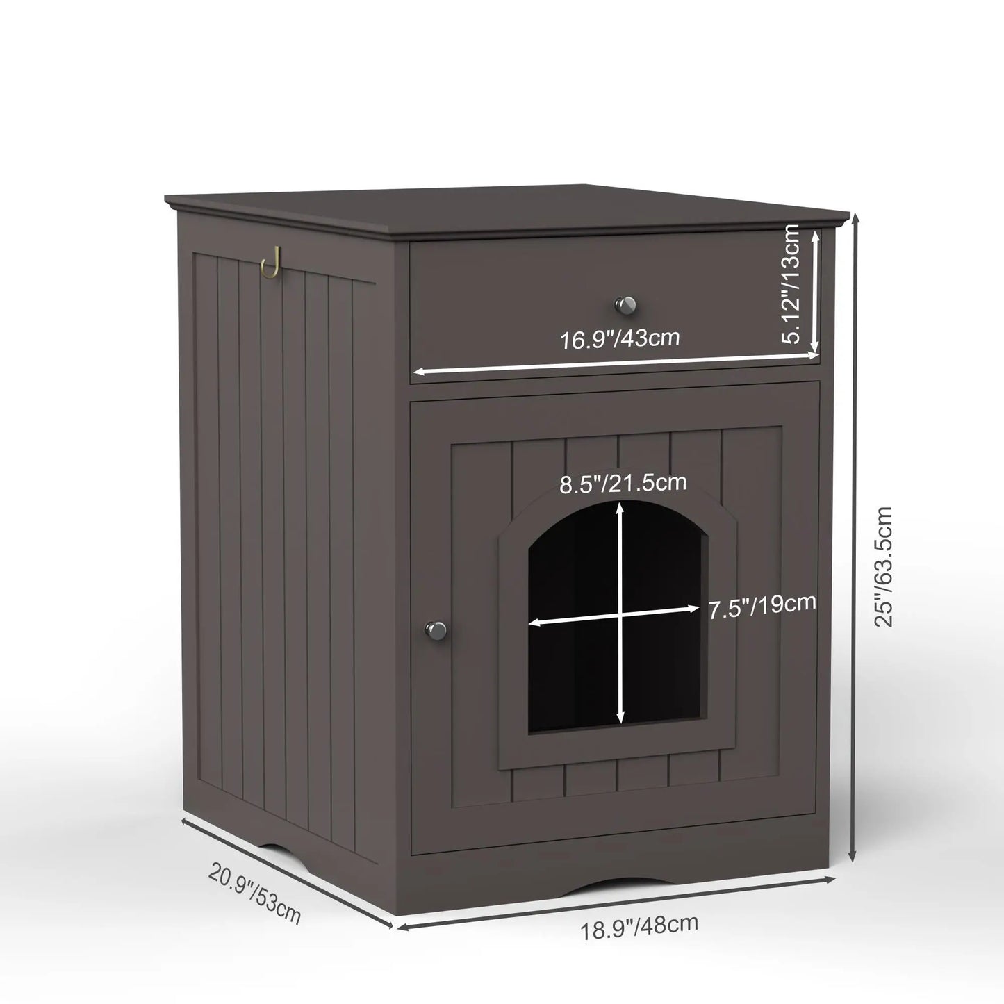 Wooden Cat Litter Box Enclosure with Drawer - Indoor Pet House & Side Table Nightstand (Brown) for Cats