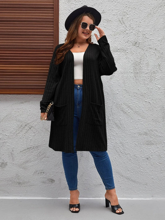 Plus Size Womens Casual Long Sleeve Cardigan With Pockets