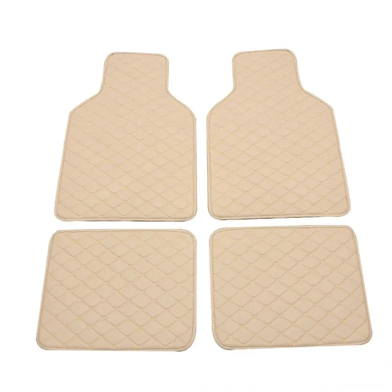 Universal PU Leather Car Floor Mats 4 Pcs Front Rear Set