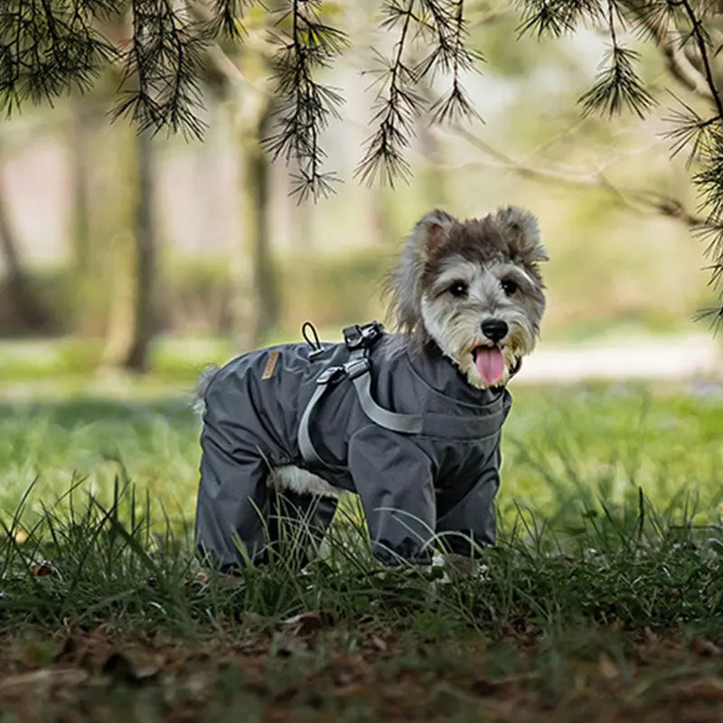 Waterproof Dog Raincoat with Harness . Reflective All-Weather Pet Jumpsuit