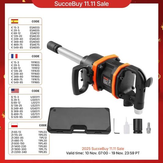 SucceBuy 1 Inch Air Impact Wrench High Reverse Torque Outpu Pneumatic Impact Gun for Heavy Duty Repairs and Maintenance Car Tire