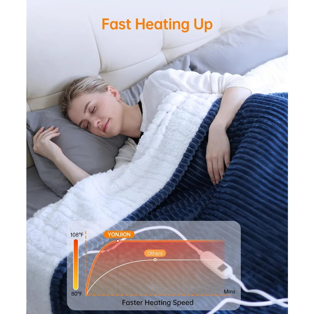 Luxury Electric Heated Throw Blanket . Soft Coral Fleece Heating Blanket with 6 Heat Settings & Timer
