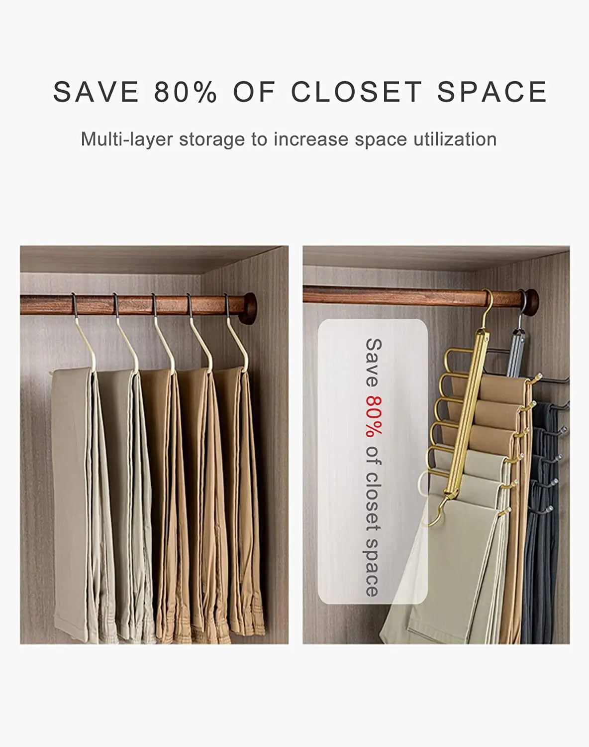 6 Layers Aluminum Pants Hangers,Space Saving Jeans Scarf Organizer,Multi-Functional Closet Heavy Rack for Slacks Skirt Trousers