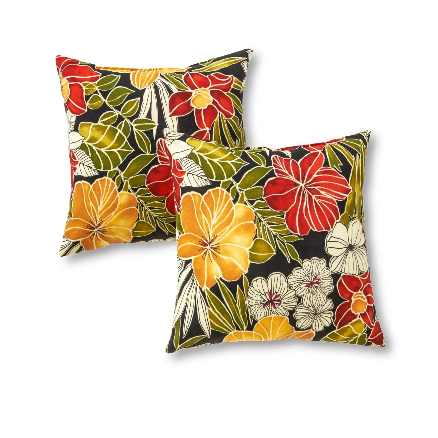 Tropical Floral Outdoor Throw Pillow Set of 2 Water Resistant Patio Accent Cushions