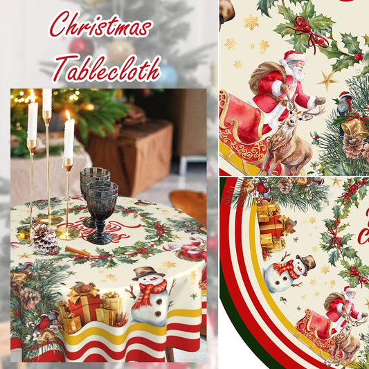 Christmas Round Tablecloth Christmas Wreath Snowflake Table Cloth Red Merry Christmas Home Decoration For ChristmasTable Cover
