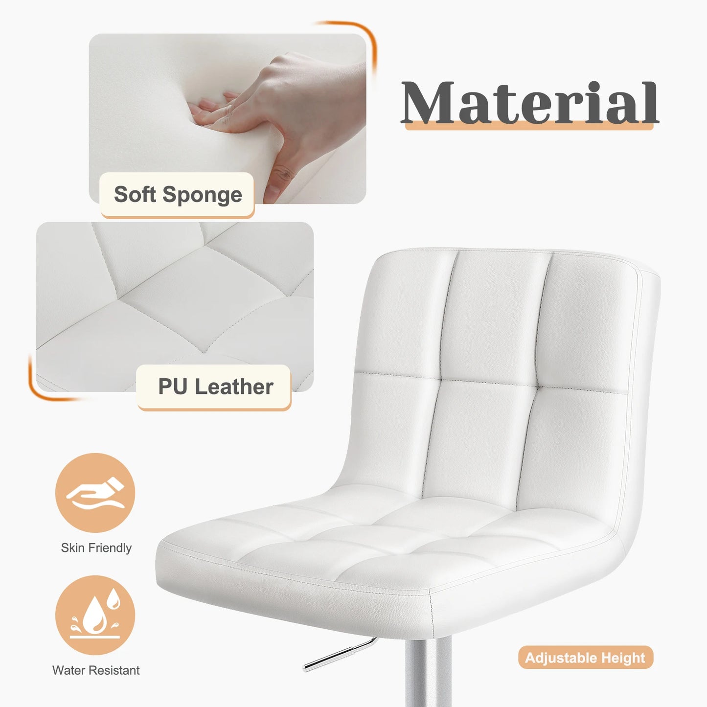 Armless PU Leather Swivel Office Chair, Adjustable Height Counter Chair, Ergonomic Desk Chair for Home & Office