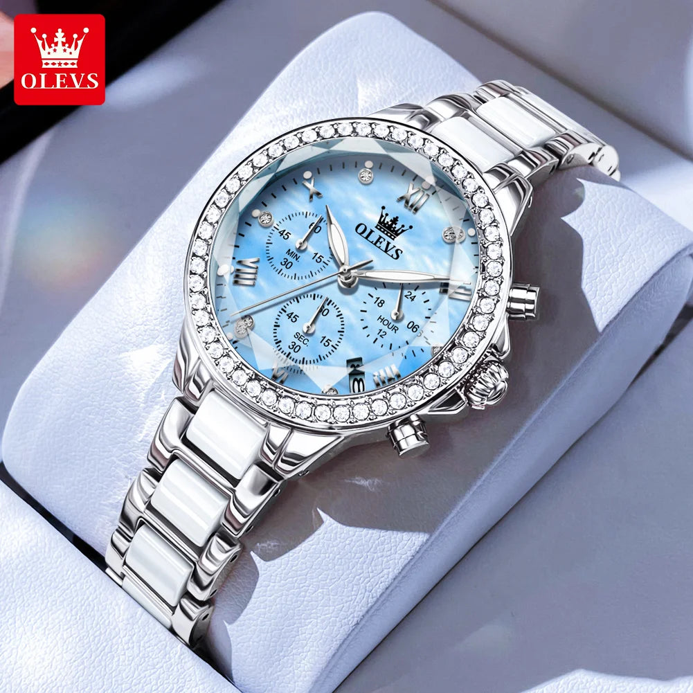 OLEVS Luxury Women’s Waterproof Chronograph Watch. Rose Gold Crystal Fashion Timepiece