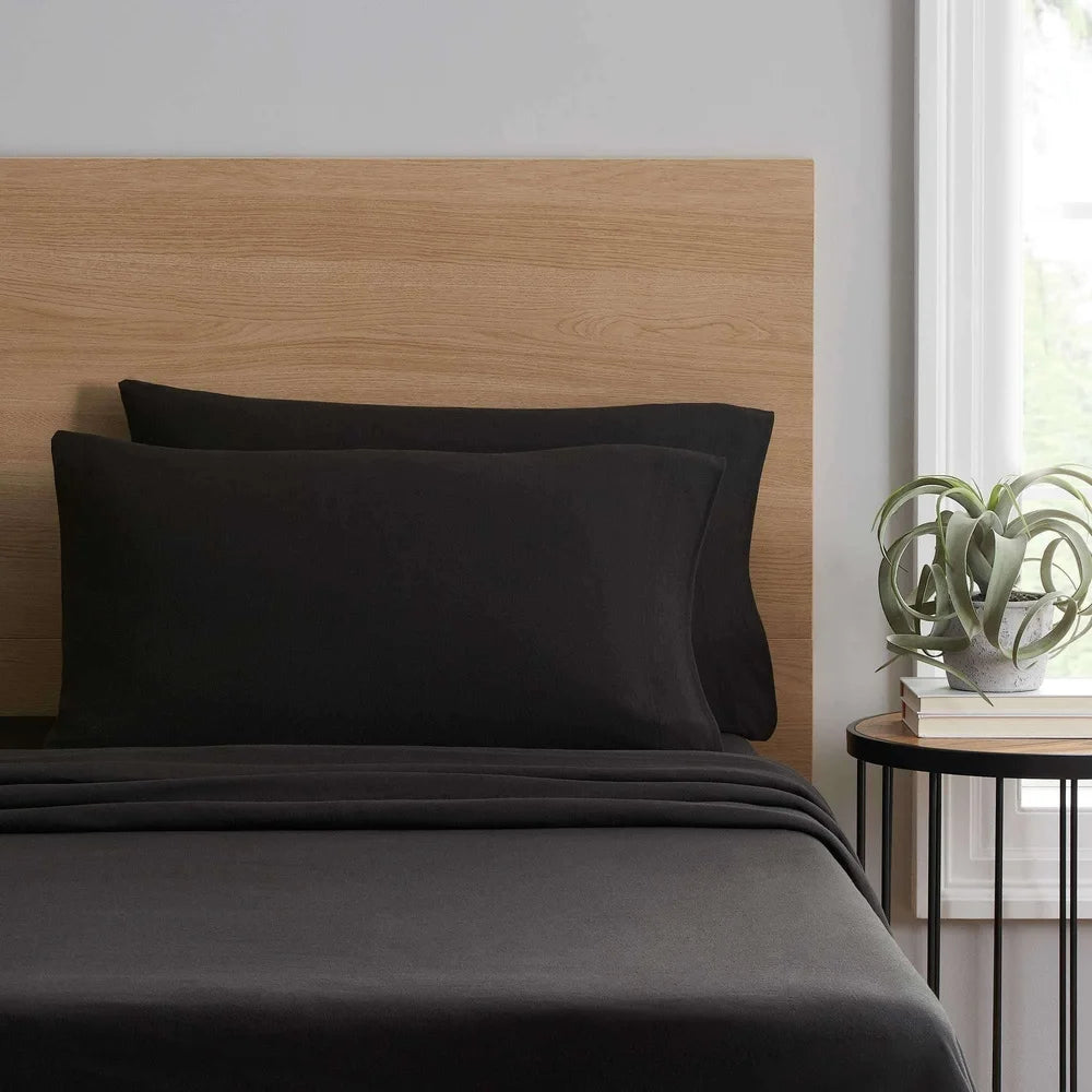 Cotton Rich Jersey Bed Sheet Set King 4 Pieces Breathable Soft Cozy Stretchy Fitted Flat Pillowcases Easy Care All Season