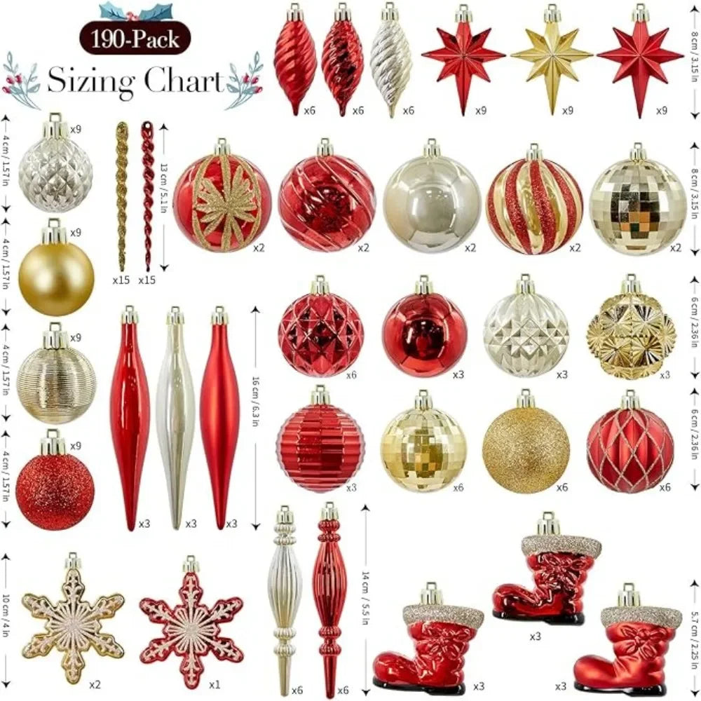 190 Count Shatterproof Christmas Ornaments Set For Tree