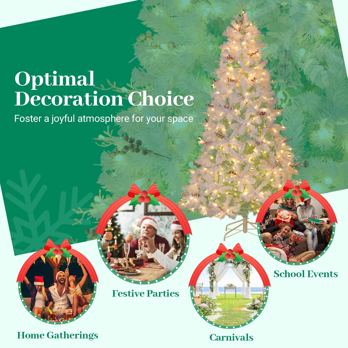 6FT–7FT Pre-Lit Snow Flocked Artificial Christmas Tree . Premium Holiday Tree with Warm White Lights  Description:
