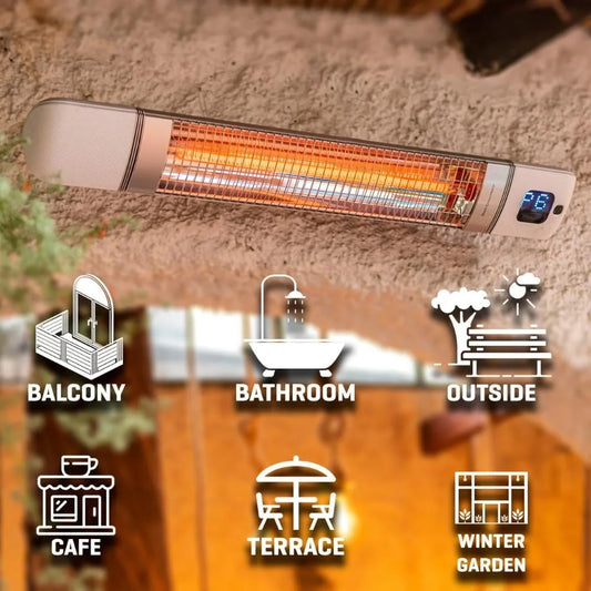 Infrared Patio Heater, Carbon Wall Mounted Heater 300/1500W, 6 Heat Modes Outdoor Heater, IP55 Waterproof, Instant Heat