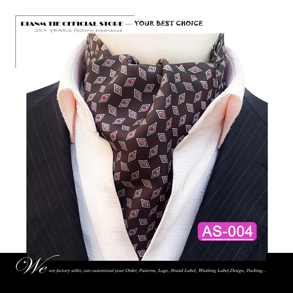 Luxury Men’s Ascot Tie & Pocket Square Set for Weddings, Business & Formal Wear