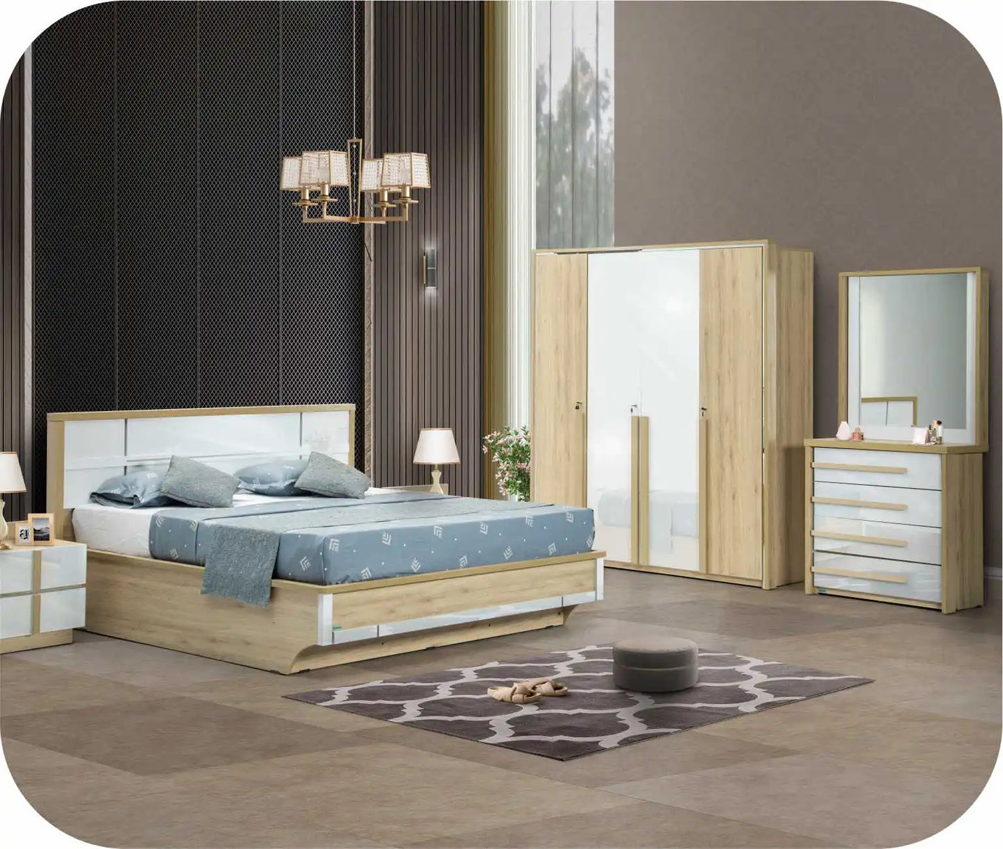 Modern Coordinated Bedroom Furniture Suite with Upholstered Bed