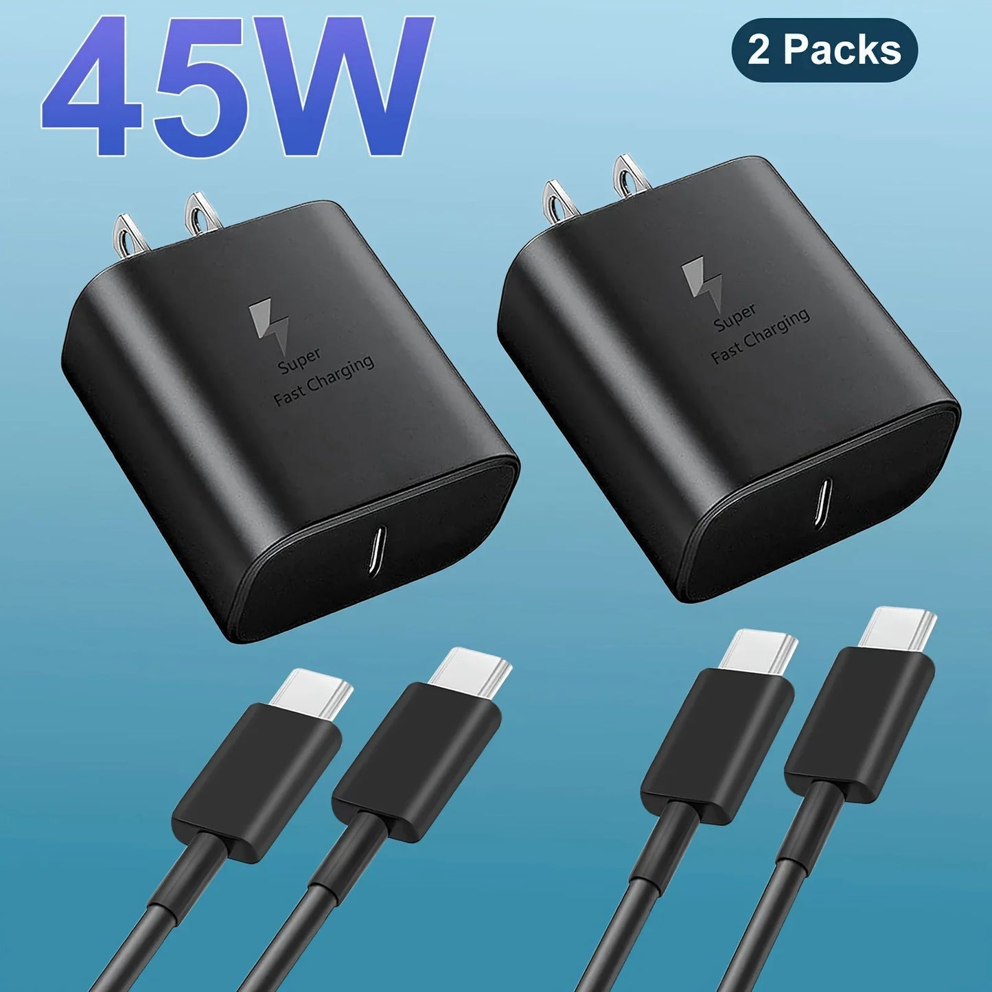 45W Super Fast USB-C Wall Charger with 4FT Type-C Cable – Fast Charging Adapter for Samsung Galaxy S23 Ultra, S23+, S23, S22 Series & More
