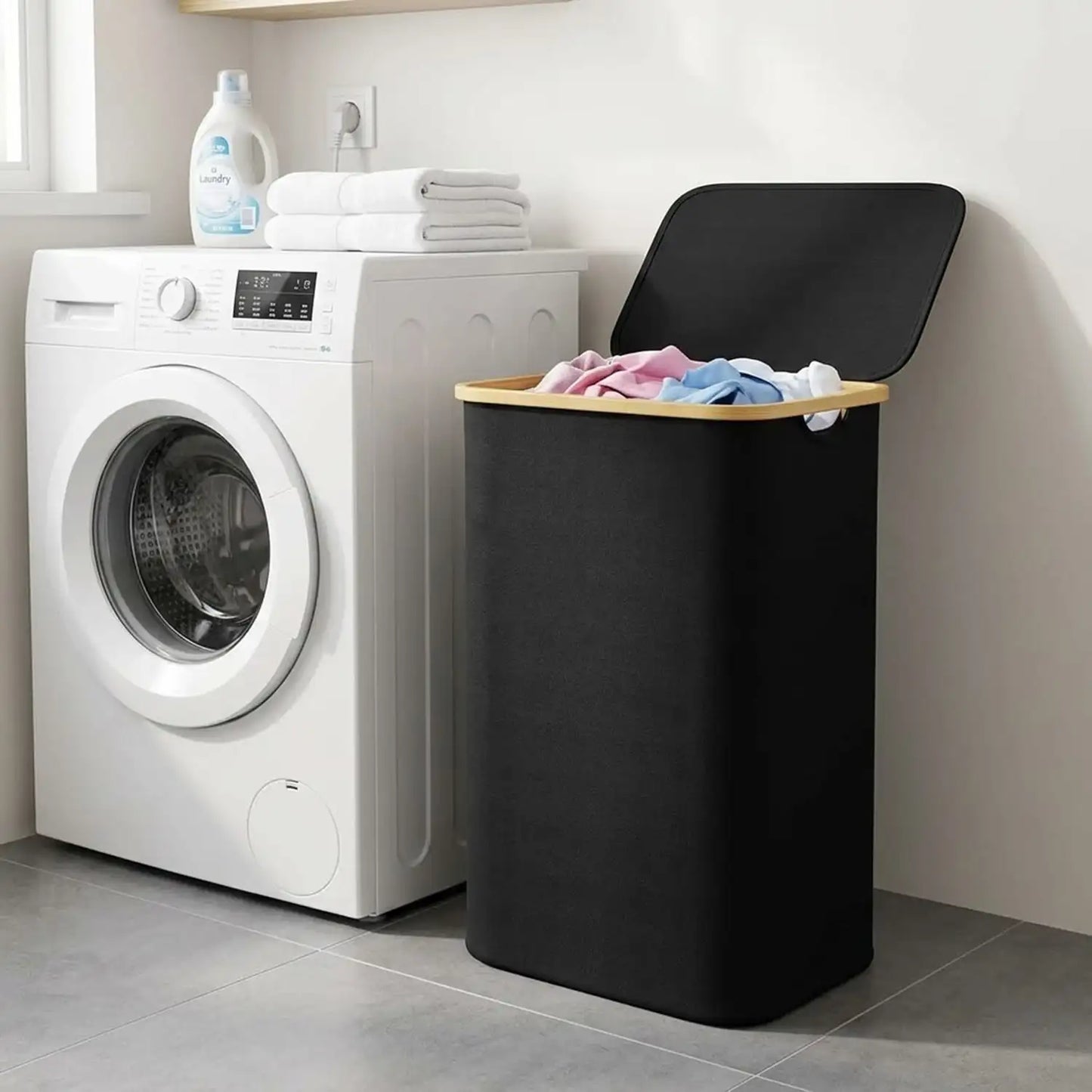 110L Large Capacity Laundry Hamper with Lid & Handles.  Collapsible Oxford Fabric Basket