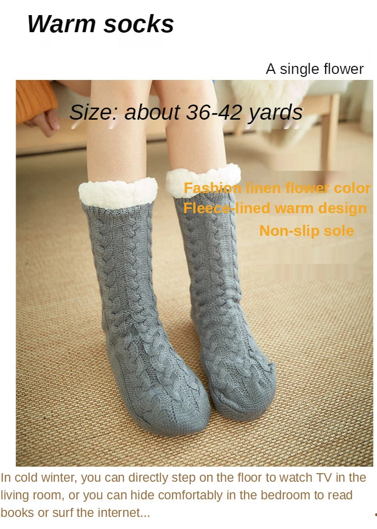 Womens Fuzzy Thermal Sock Plush Grip Hemp Winter Soft Female Home Indoor Warm Bedroom Non slip fluffy Thick Slipper Floor Sock