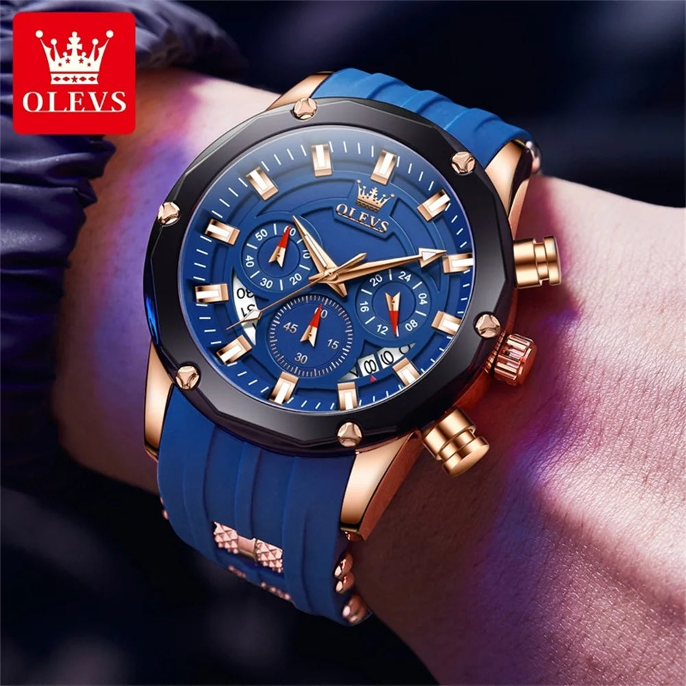 Men’s Luxury Chronograph Watch – Waterproof Silicone Strap Sports Watch