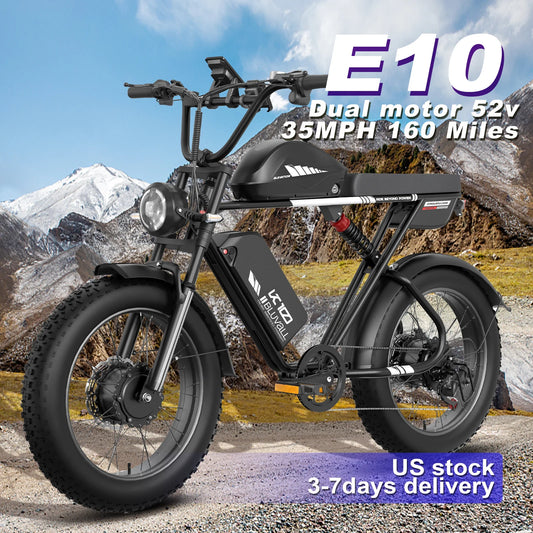 E10 Electric Bike 52V Dual Motors 35MPH Speed 160-Mile Range High-Capacity Battery Long-Distance Commuting eBike