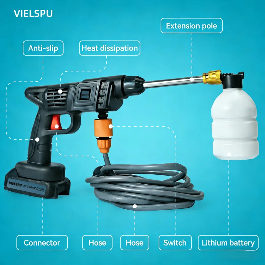 21V Cordless Pressure Washer with Rechargeable Battery for Cars, Patios, Driveways & Outdoor Cleaning