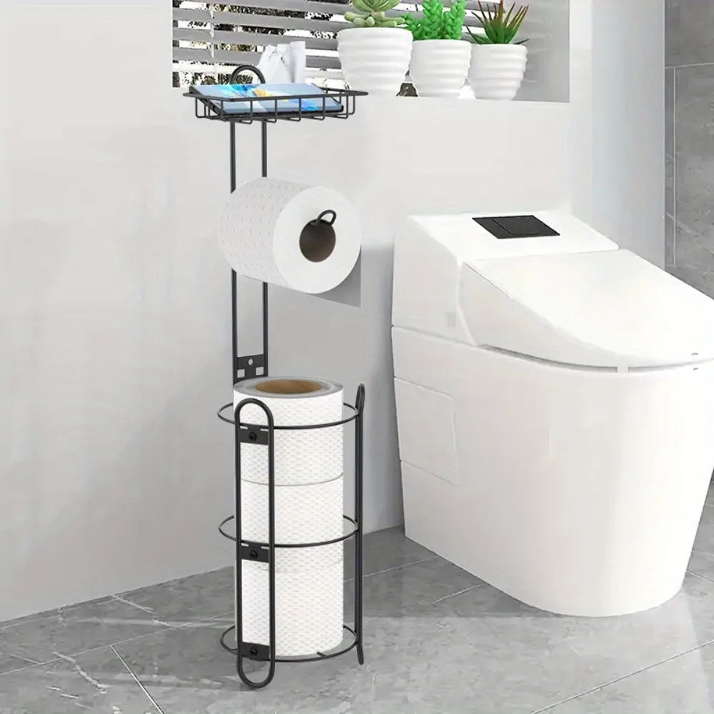 Stainless Steel Round Toilet Paper Holder With Shelf