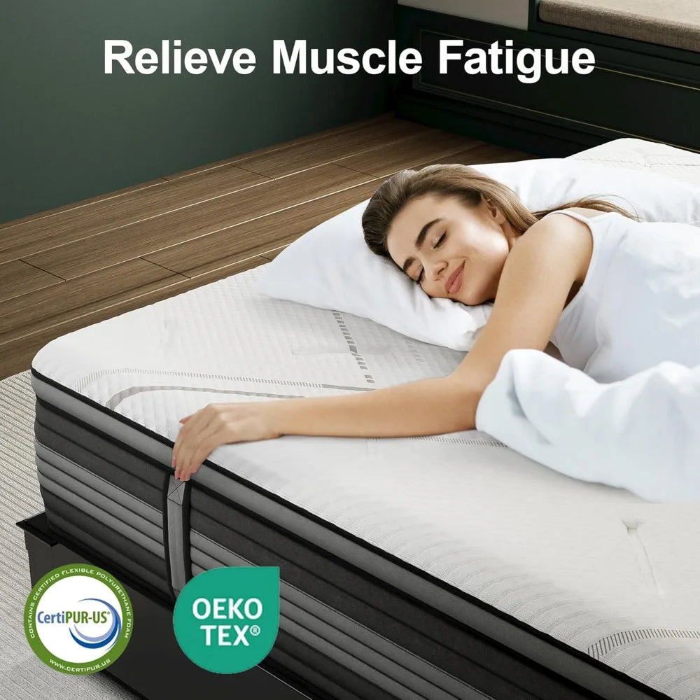 Hybrid Mattress Queen Size - 14 Inch Memory Foam Mattress with Pocket Coils for Motion Isolation Medium Soft Enhanced Edge Suppo