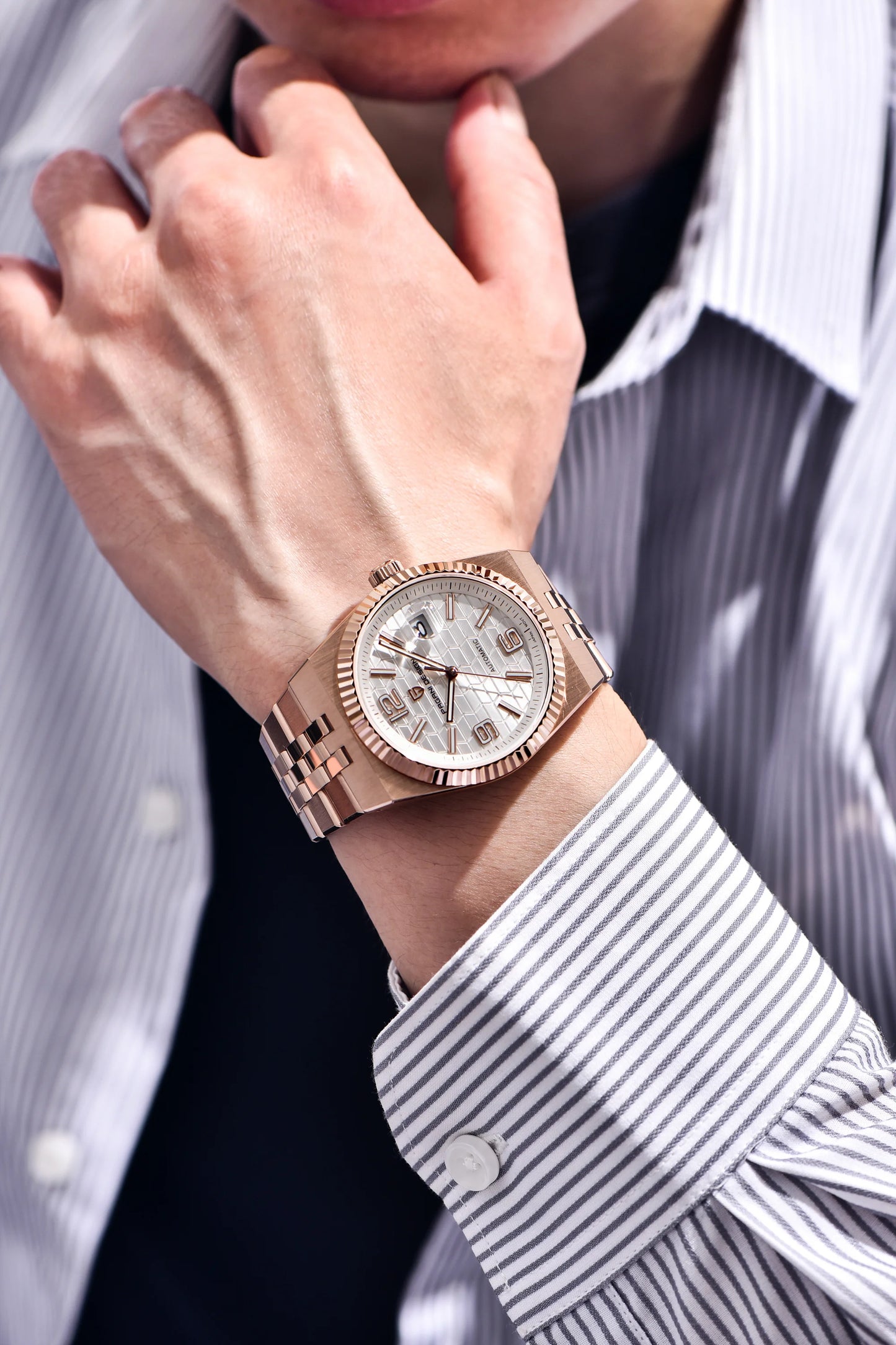 PAGANI DESIGN Men’s Automatic Luxury Watch,  Sapphire Crystal Stainless Steel Waterproof Mechanical Wristwatch with 3D Rhombus Dial