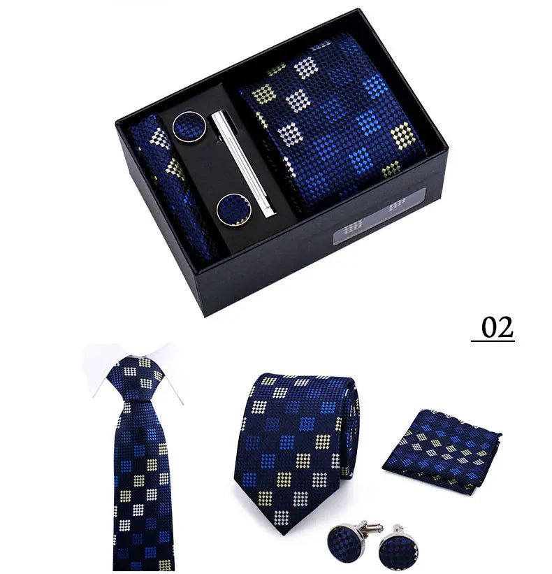 Tie Men With Box Top Quality Business Ties Hanky Cufflink Set Clips Green Necktie Corbatas For Men Wedding In Gift Box Gravatas