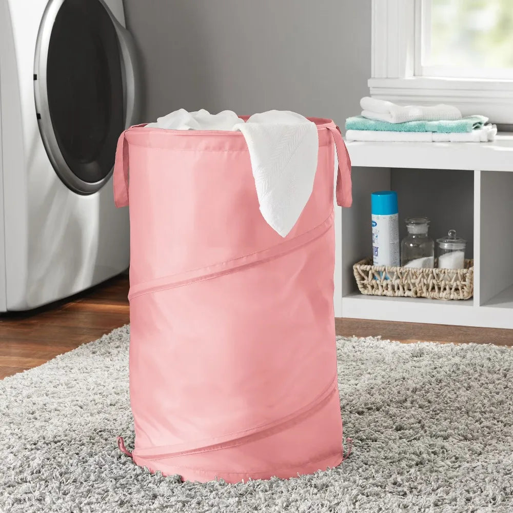 Collapsible Pop-Up Spiral Laundry Hamper with Carry Handles – Pink
