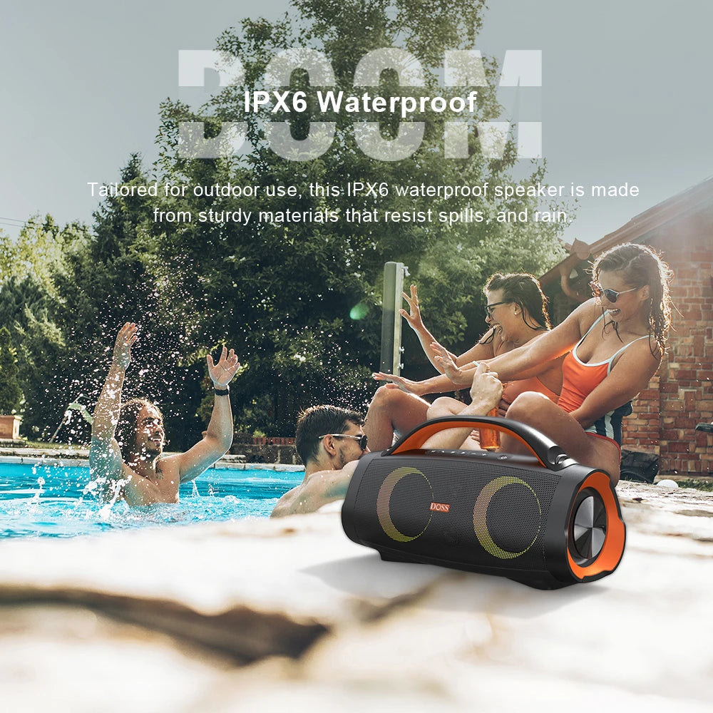 DOSS 100W Portable Bluetooth 5.3 Speaker with Deep Bass, Stereo Sound, IPX6 Waterproof & Long Battery Life