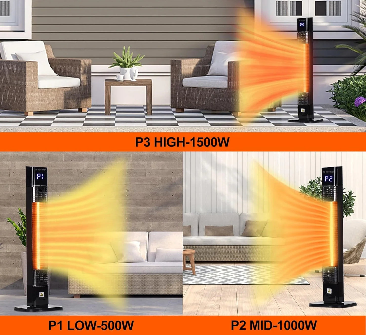 Indoor Outdoor Patio Heater,1500W Electric Infrared Heater, Tower  with Remote,Waterproof, Garage Backyard Porch Balcony Shop