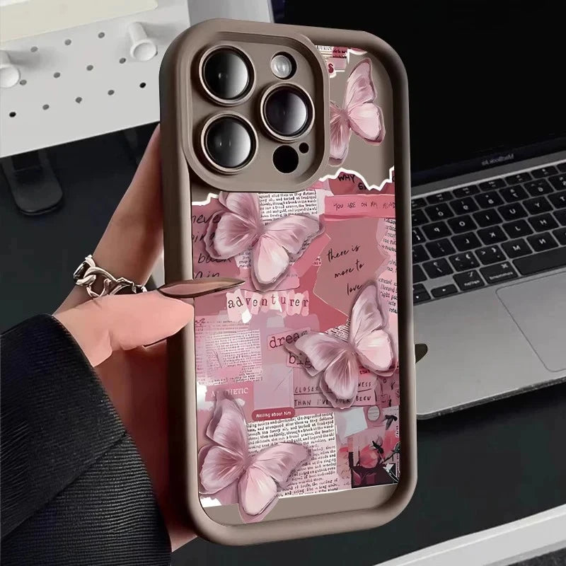 Pink Butterfly Silicone Phone Case, Soft Shockproof Protection