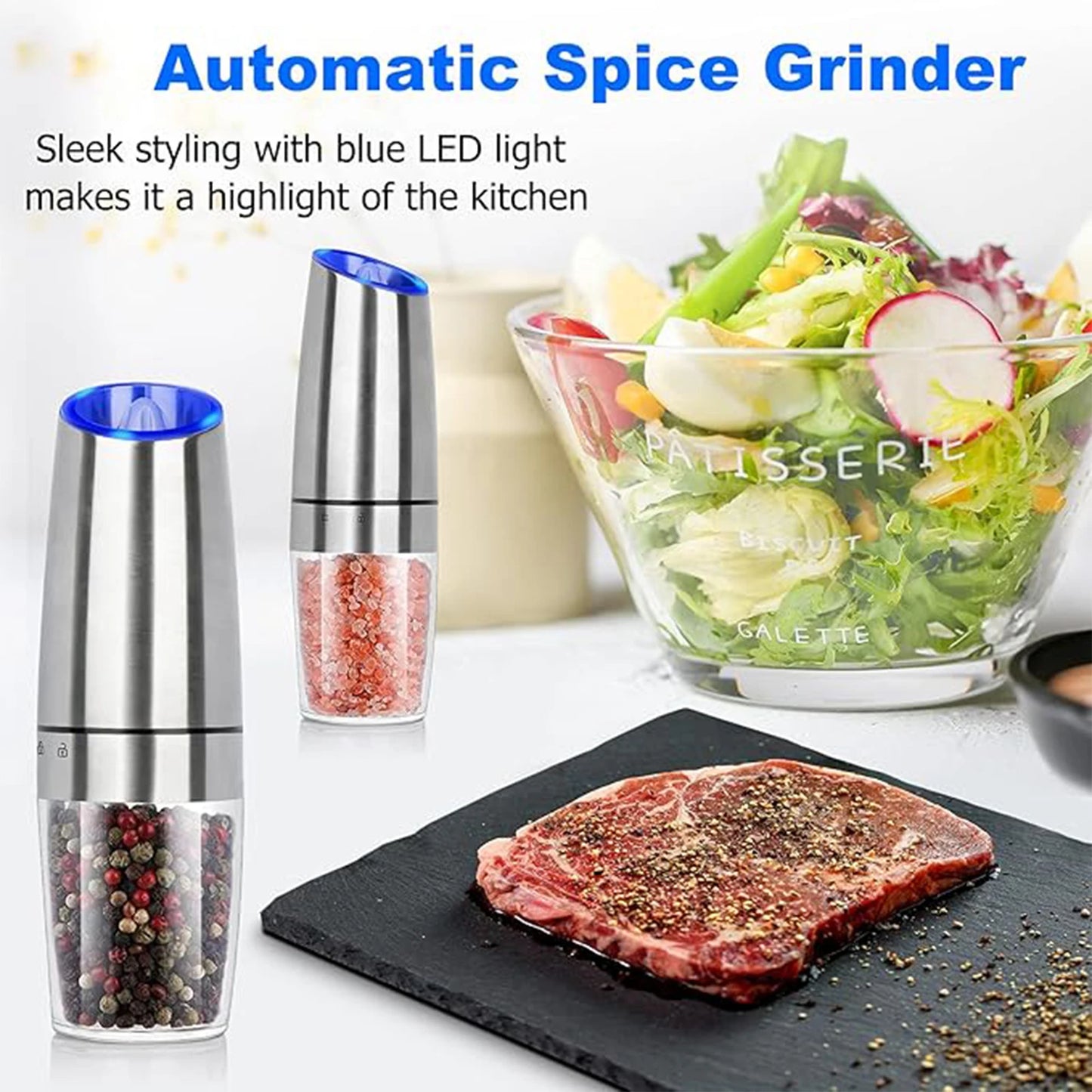 Automatic Gravity Electric Salt & Pepper Grinder Set