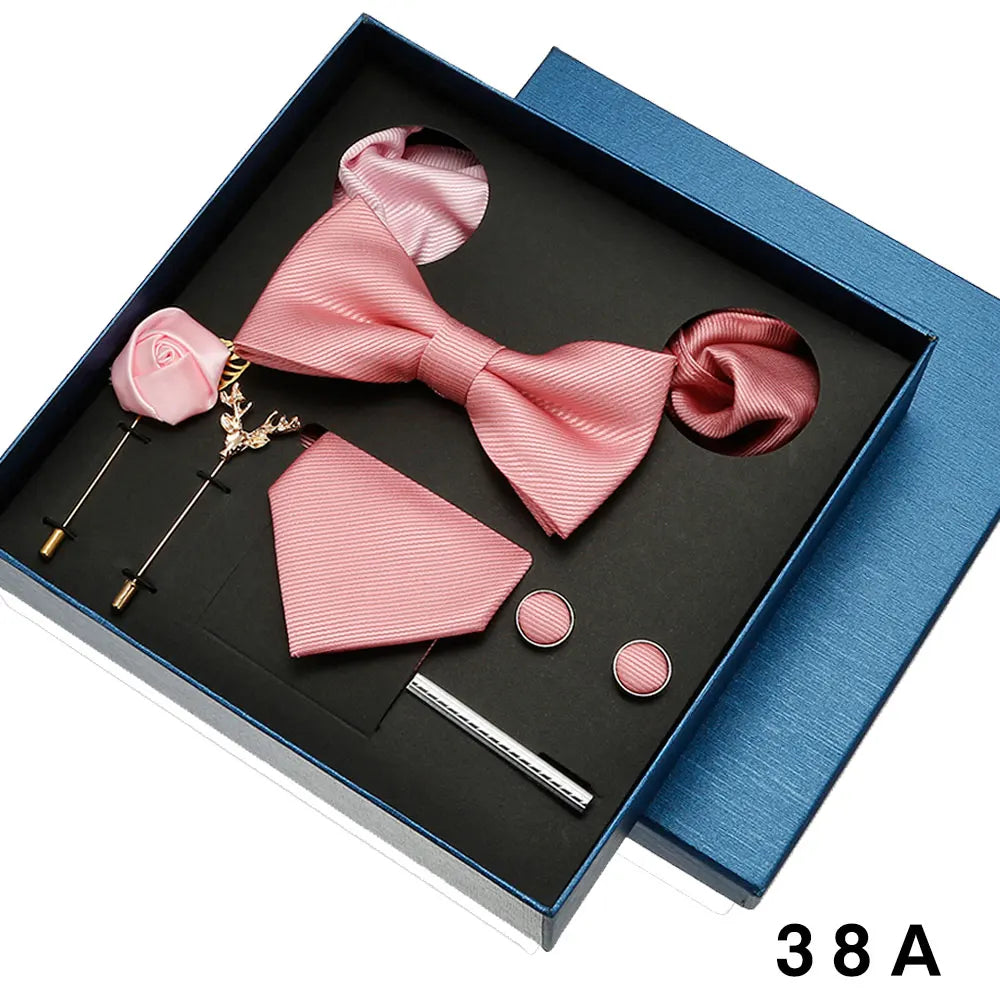 Luxury Men’s Bow Tie Gift Set with Pocket Square, Cufflinks & Lapel Pin