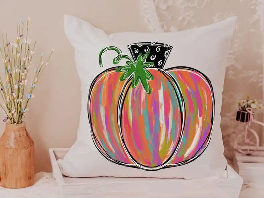Watercolor Pumpkin Throw Pillow Cover – Colorful Fall Decorative Cushion Cover for Autumn & Thanksgiving Home Décor