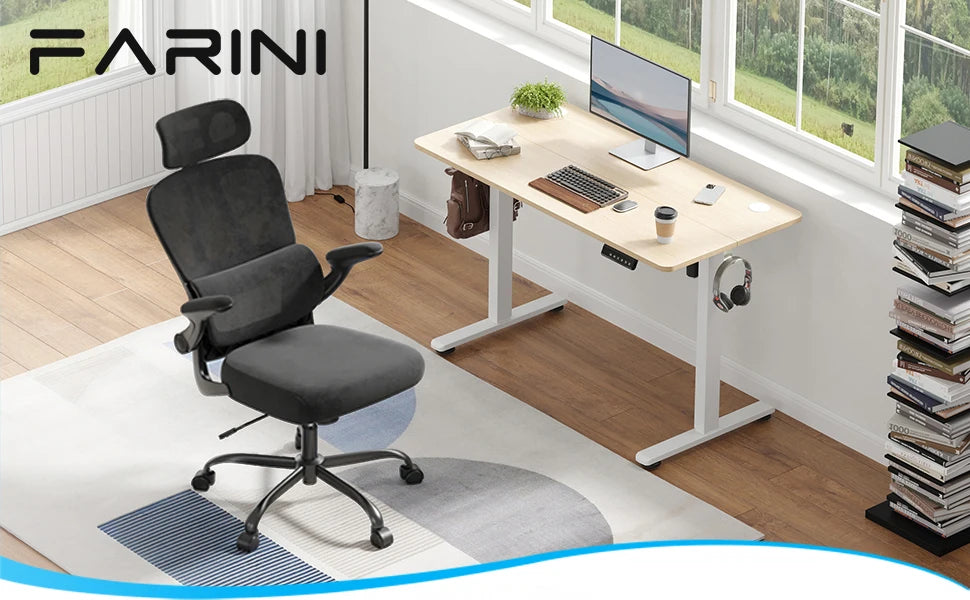 Ergonomic High Back Office Chair with Adjustable Headrest, Lumbar Support, Flip-Up Armrests & Reclining Computer Desk Chair