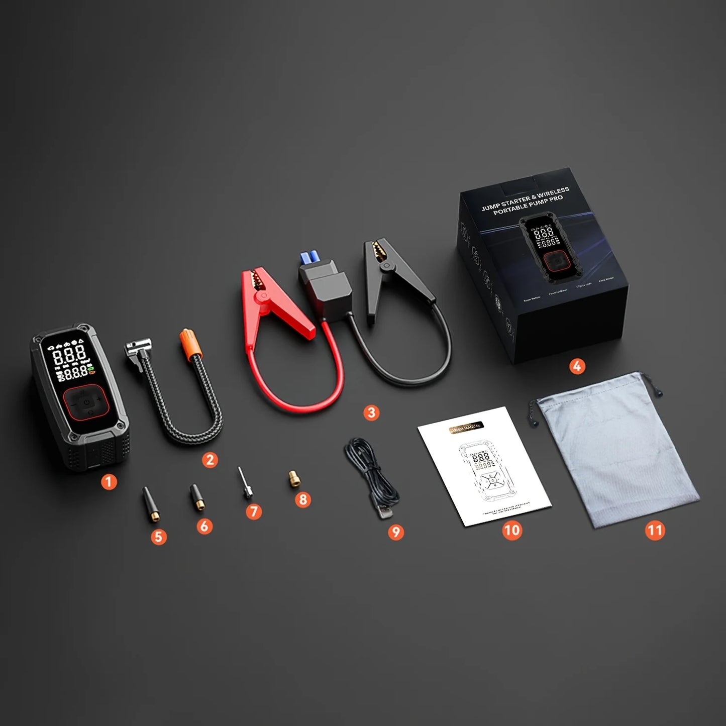4000A Car Jump Starter with Air Compressor, Portable Battery Jump Starter 4000A Peak Current, 150PSI Digital Tire Inflator.